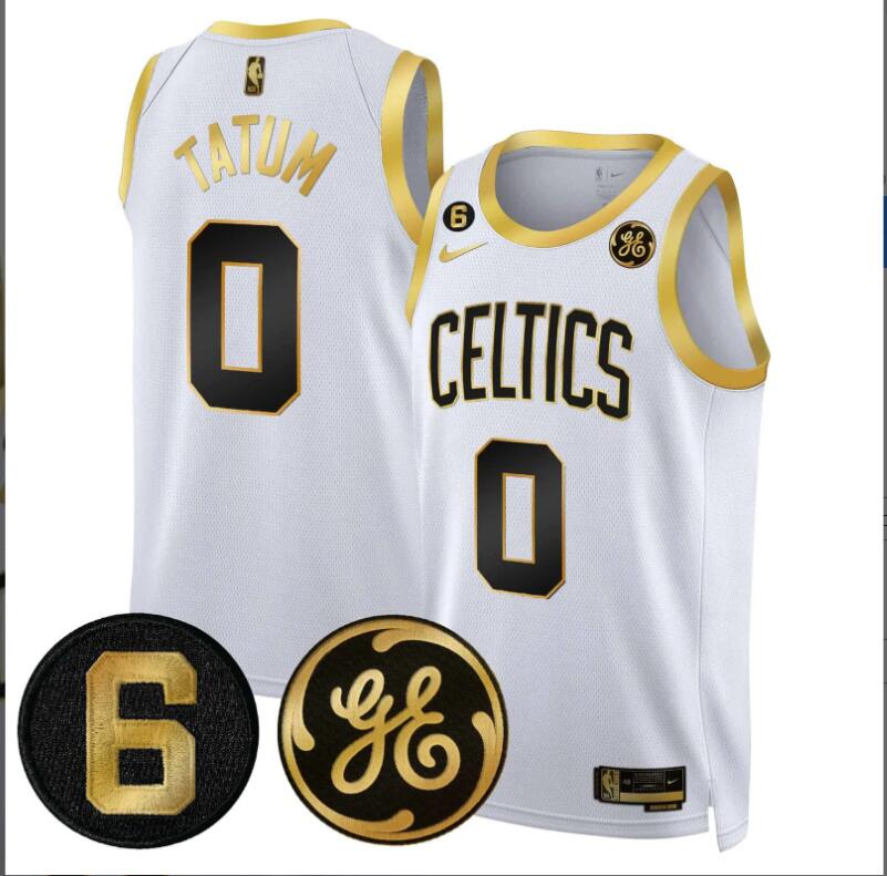 Men Boston Celtics 6 Bill Russell John Havlicek Patch Custom white 2024 NBA Jersey